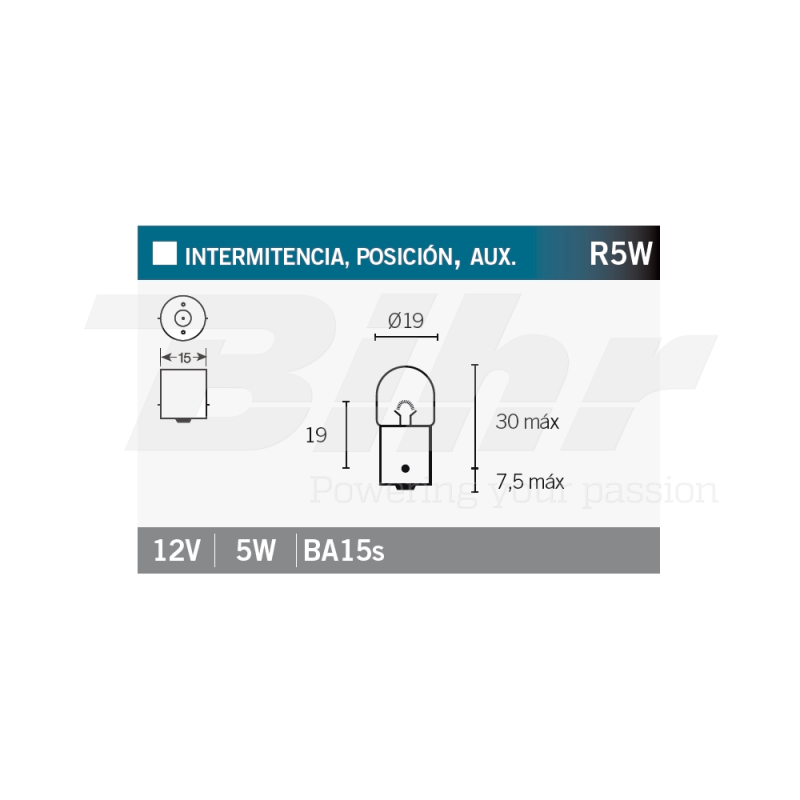 V PARTS Lámpara bombilla 12V5W T16 | Repuesto para moto, quad y scooter 14667