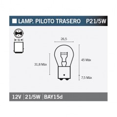 V PARTS Lámpara bombilla roja 12V21/5W para moto o coche - Marca 14662