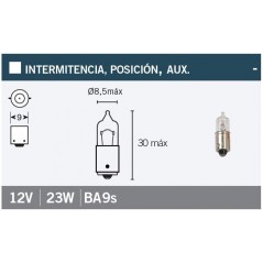 V PARTS Lámpara Bombilla Blanca Bayoneta 9mm 12Vx21W - Marca L782