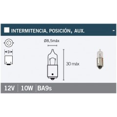V PARTS Lámpara Bombilla Blanca Bayoneta 9mm 12Vx10W de L740