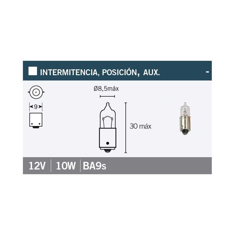 V PARTS Lámpara Bombilla Blanca Bayoneta 9mm 12Vx10W de L740