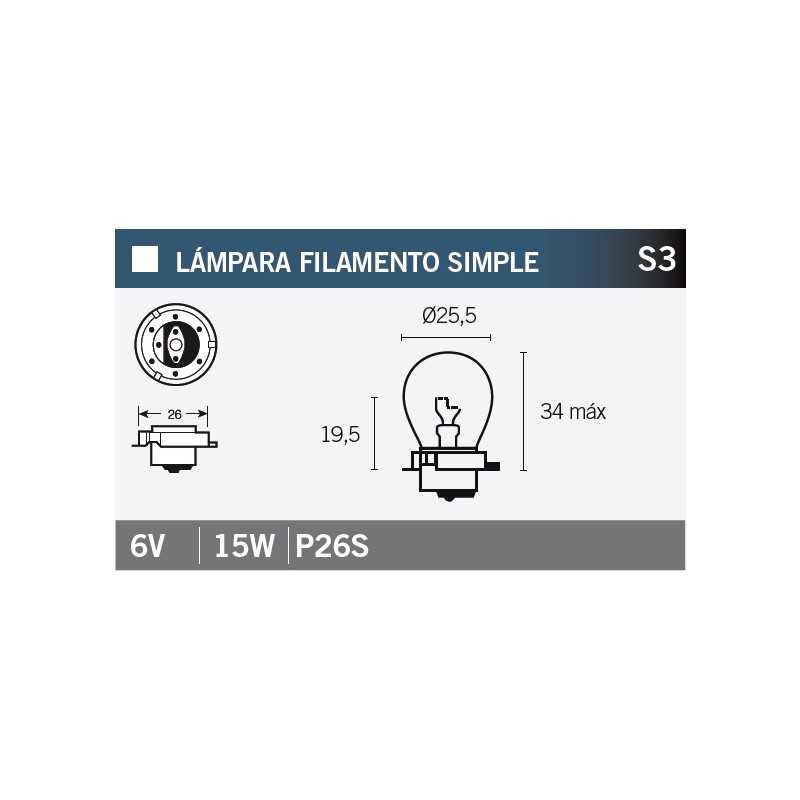 V PARTS Lámpara bombilla 6V15W P26S no homologada para carretera de la marca 14673