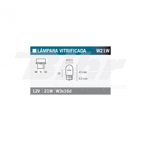 V PARTS Caja 10 lámparas bombilla 12V21W 14686