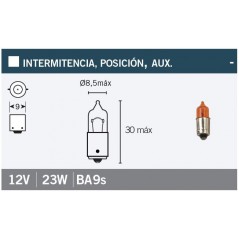 V PARTS Lámpara bombilla naranja bayoneta 9mm 12Vx21W L780