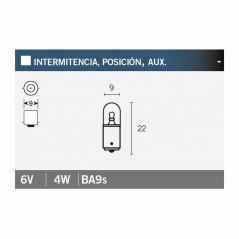 V PARTS Lámpara Bombilla Posición 6V4W Homologada BA9S para Moto 14682