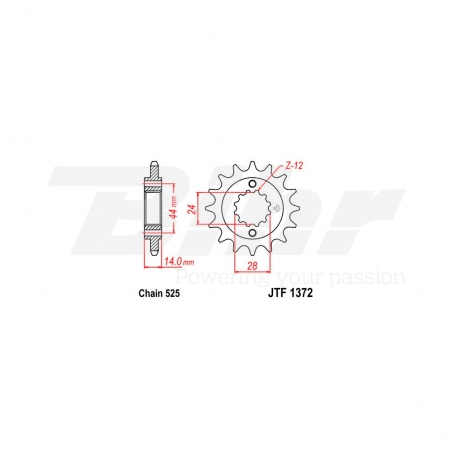 JT SPROCKETS Piñón con goma 1372 de acero 17 dientes F137217RB