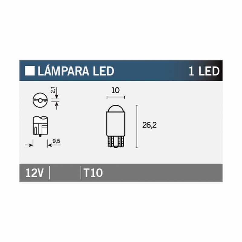 V PARTS Caja 10 lámparas bombilla 1LED T10 14650