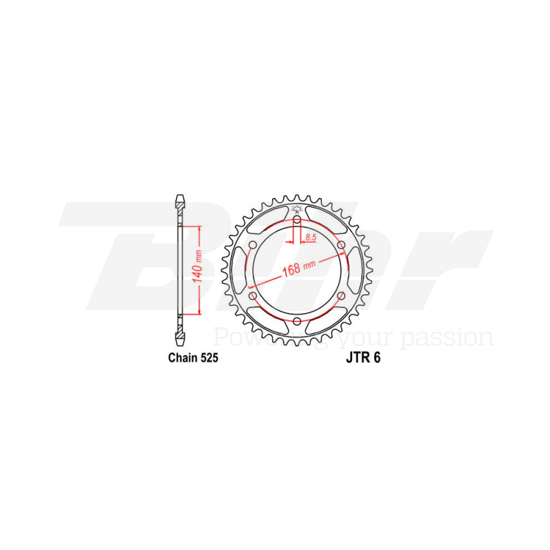 Sprocket rear plate  6 zinc con 42 dientes