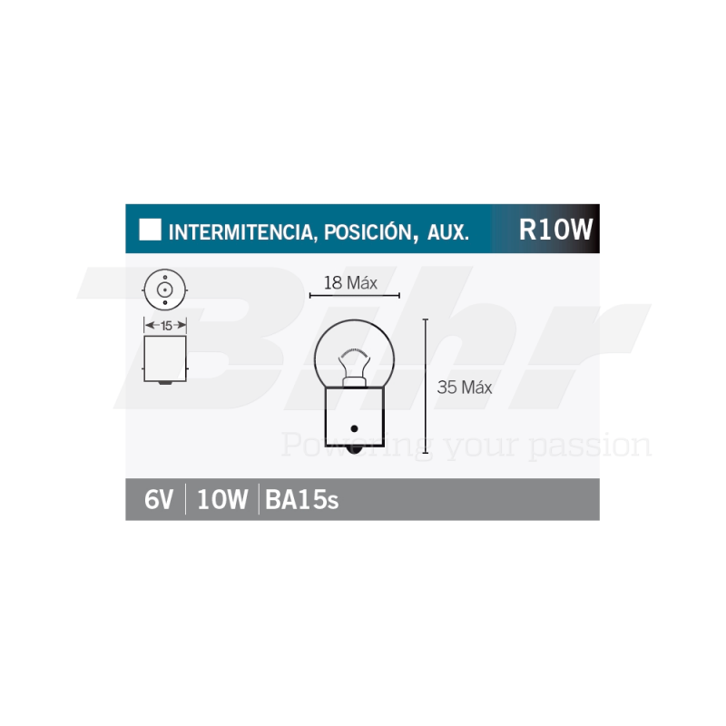 V PARTS Lámpara Bombilla 6V10W para Moto, Quad y Scooter de 14664