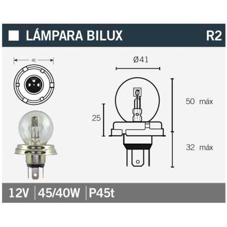 V PARTS Lámpara bombilla 12V45/40W para foco EuropeoR2 - P45t de la marca 14665