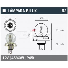V PARTS Lámpara bombilla 12V45/40W para foco EuropeoR2 - P45t de la marca 14665
