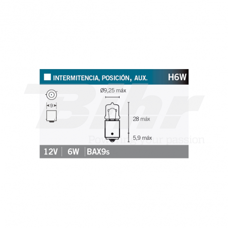 V PARTS LAMP, LIGHT BULB 12V6W 14691