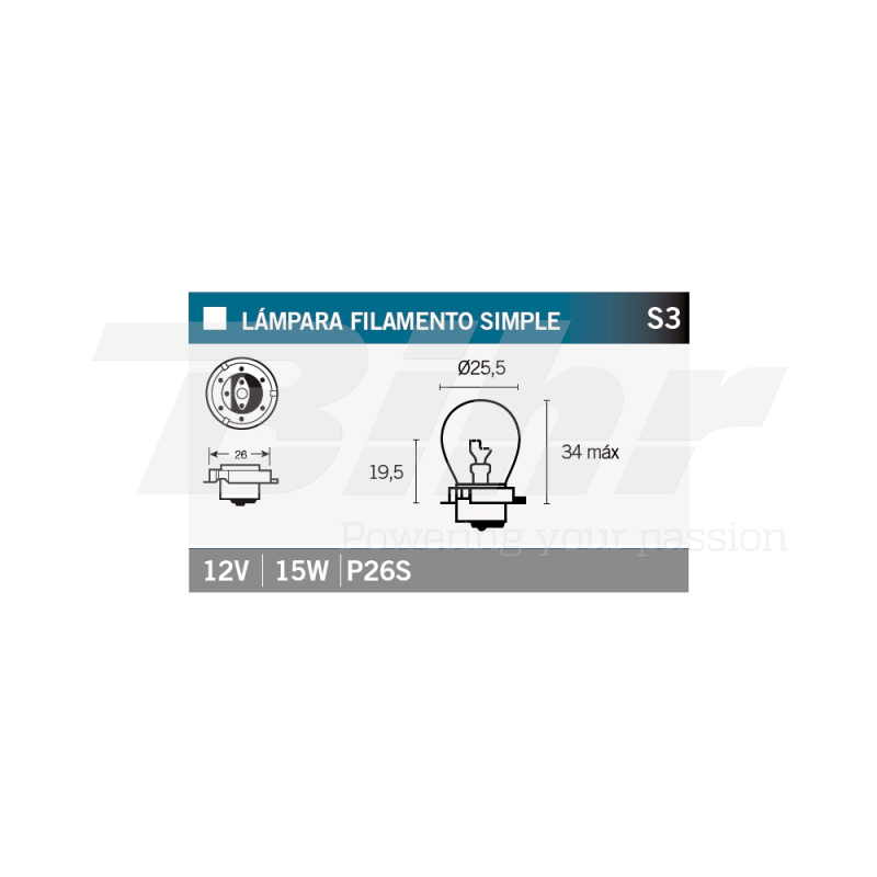 V PARTS LAMP, LIGHT BULB 12V15W P26S 14674