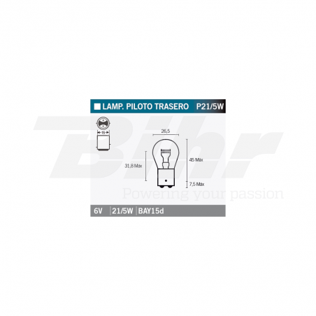 V PARTS Bombilla 6V21/5W para moto, quad o scooter 14660
