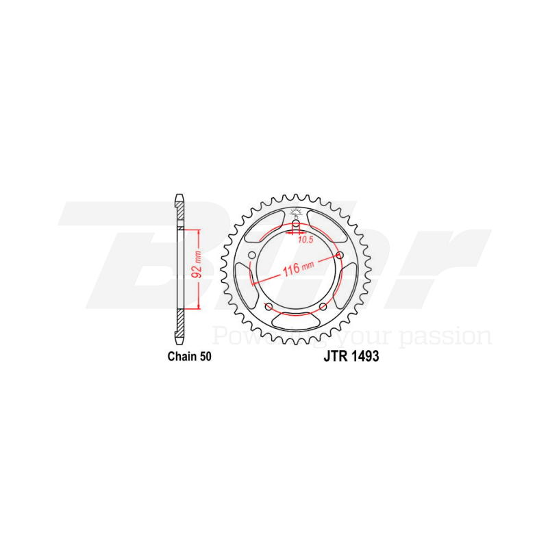 Sprocket rear plate  1493 zinc con 41 dientes