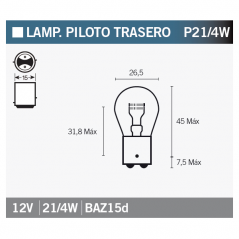 OSRAM Lámpara bombilla 7225 P21/4W para faros delanteros y traseros de automóviles 15052