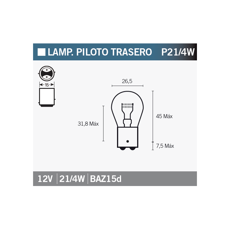 OSRAM Lámpara bombilla 7225 P21/4W para faros delanteros y traseros de automóviles 15052