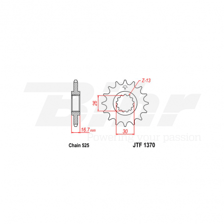 Sprocket with rubber  1370 de acero con 15 dientes