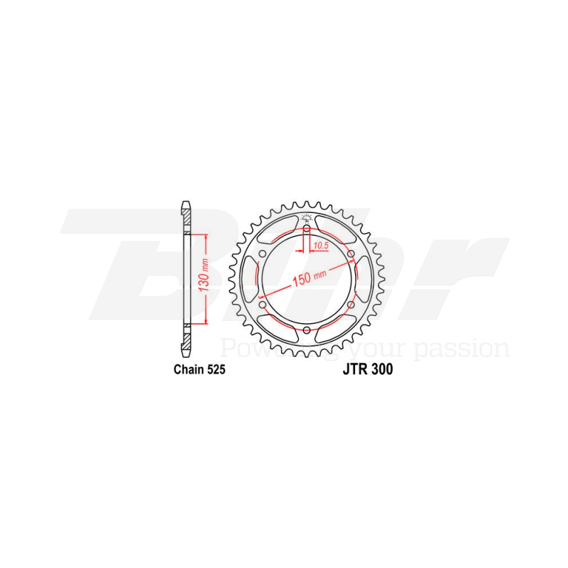 Sprocket rear plate  300 zinc con 47 dientes
