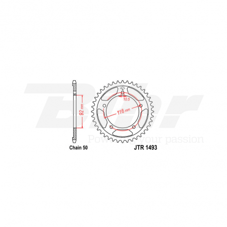 Sprocket rear plate  1493 zinc con 42 dientes