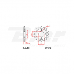 Sprocket with rubber  512 de acero con 15 dientes