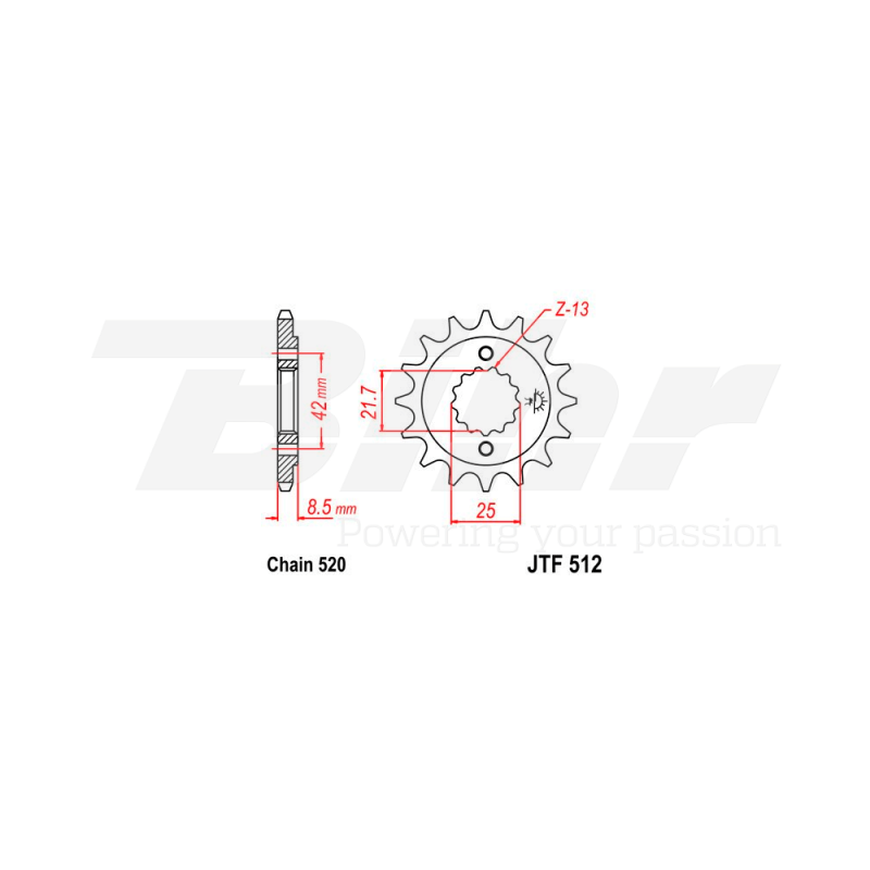Sprocket with rubber  512 de acero con 15 dientes