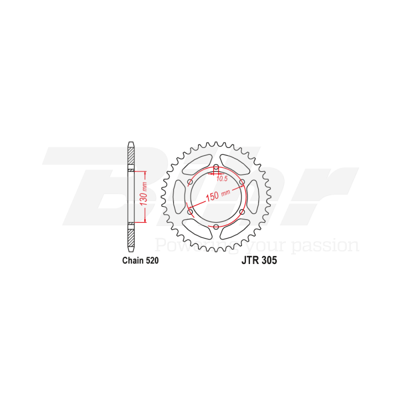 Sprocket rear plate  305 de acero con 46 dientes