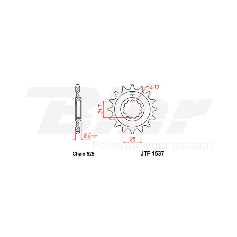 Sprocket with rubber  1537 de acero con 15 dientes