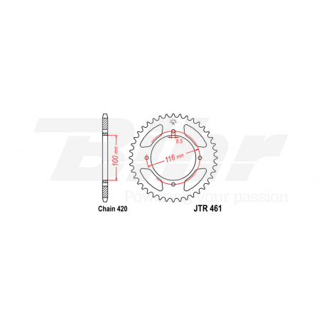 Sprocket rear plate  461 de acero con 52 dientes