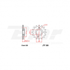 Sprocket with rubber  308 de acero con 14 dientes