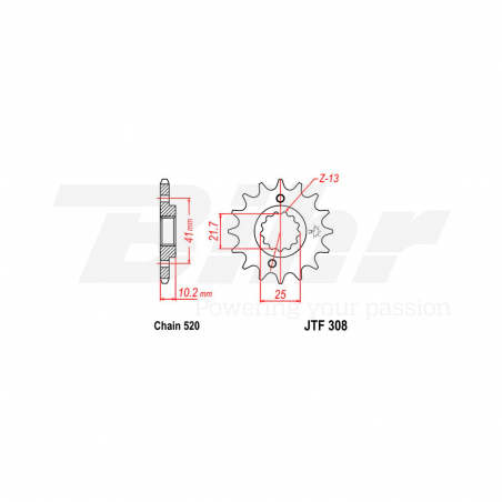 JT SPROCKETS Piñón con goma 308 de acero 14 dientes F30814RB