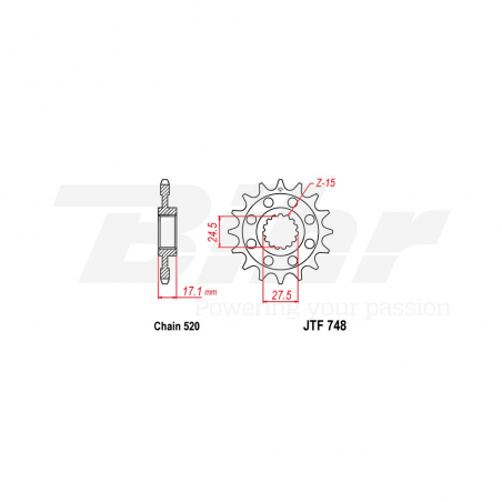 JT SPROCKETS Piñon 748 de acero con 15 dientes F74815