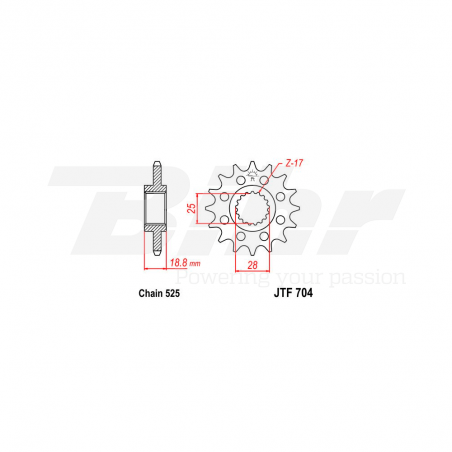Sprocket with rubber  704 de acero con 16 dientes