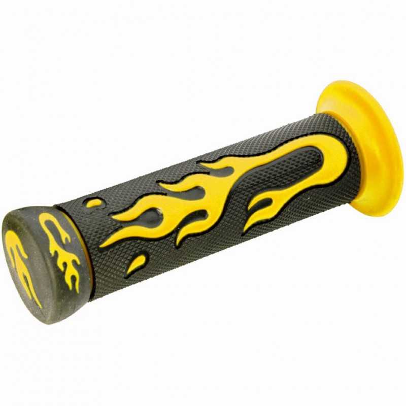 V PARTS PAIR, GRIPS, MOTO, GUM, BLACK/GREEN, FLAMES, HANDLEBAR 22MM 623
