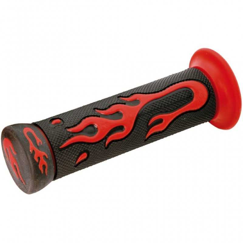 V PARTS PAIR, GRIPS, MOTO, GUM, BLACK/GREEN, FLAMES, HANDLEBAR 22MM 623