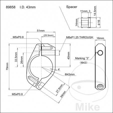 DAYTONA Abrazadera de horquilla con soporte para intermitente 43 MM ALU 705.14.94