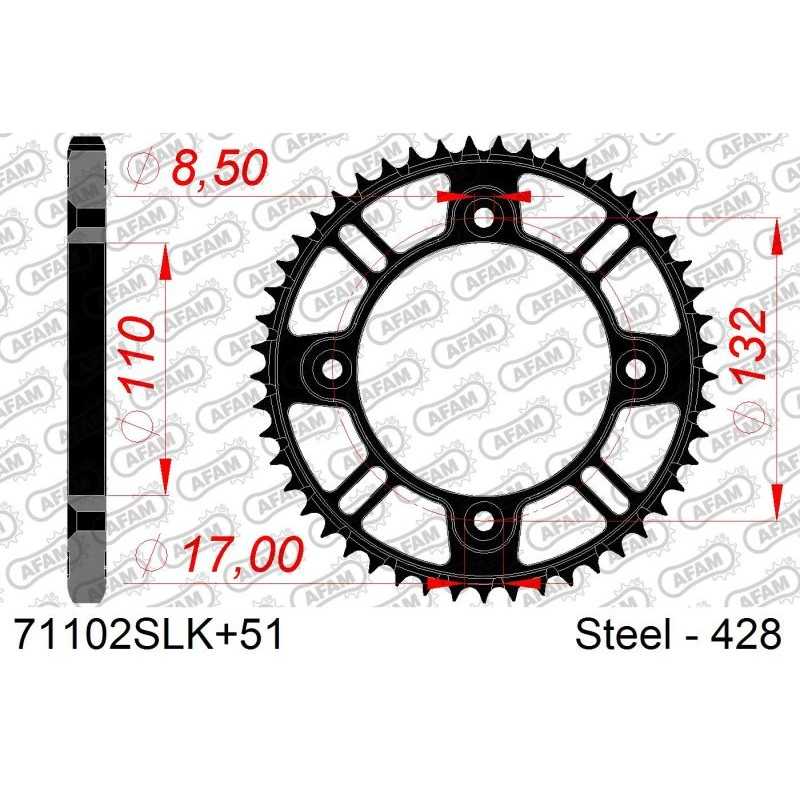 AFAM Steel rear transmission chainring 71102SLK+51 P-428 405761380