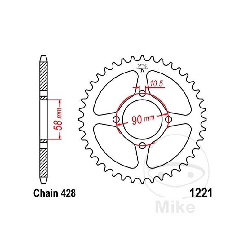 JT SPROCKETS Corona plato transmisión 45T P-428 Ø058 MM Ø090 727.06.03