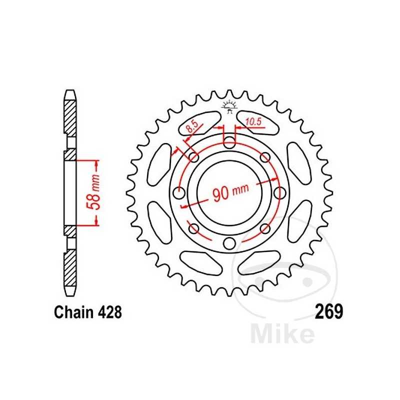JT SPROCKETS Corona plato transmisión 51T P-428 Ø058 MM Ø090 727.71.30