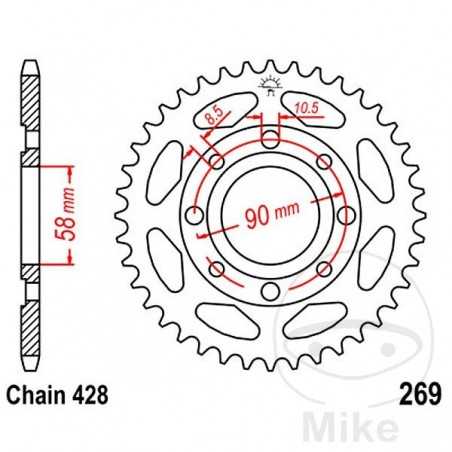 JT SPROCKETS Corona plato transmisión 51T P-428 Ø058 MM Ø090 727.71.30
