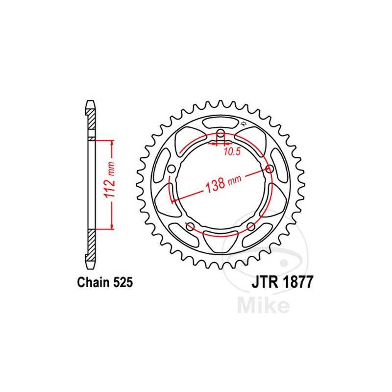 JT SPROCKETS Corona plato transmisión 47T P-525 Ø112 MM Ø138 7271607