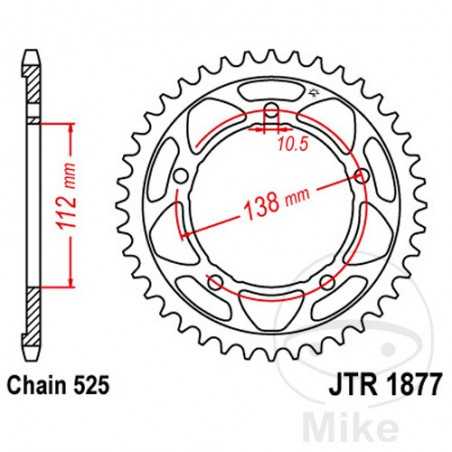 JT SPROCKETS Corona plato transmisión 47T P-525 Ø112 MM Ø138 7271607