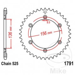 JT SPROCKETS Corona plato transmisión 46T P-525 Ø136 MM Ø156 727.03.76