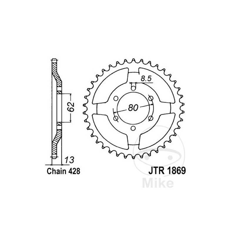 JT SPROCKETS Corona plato transmisión 45T P-428 Ø062 MM Ø080 727.01.95