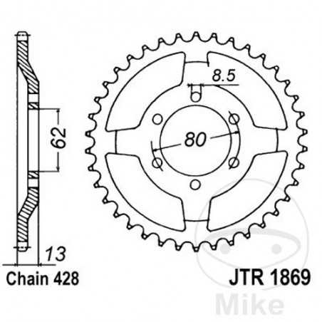 JT SPROCKETS Corona plato transmisión 45T P-428 Ø062 MM Ø080 727.01.95