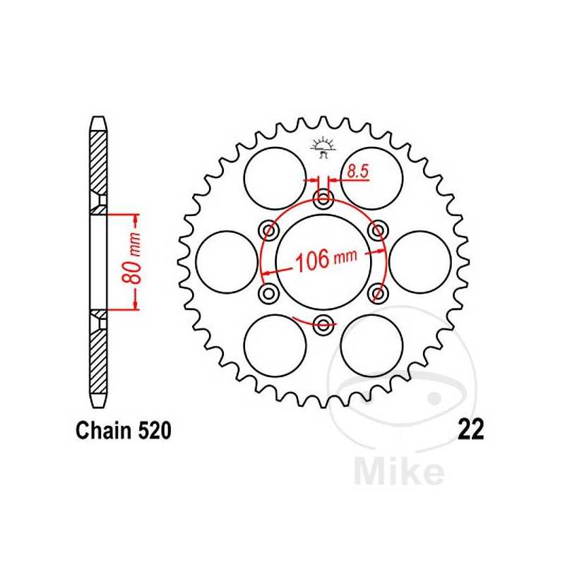 JT SPROCKETS Corona plato transmisión 45T P-520 Ø080 MM Ø106 727.32.95
