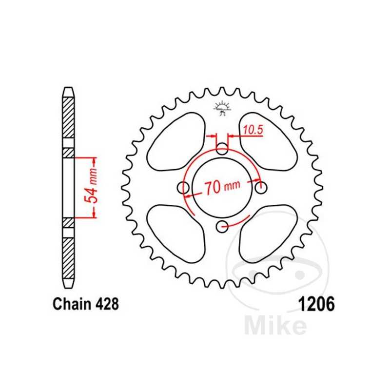 JT SPROCKETS Corona plato transmisión 42T P-428 Ø054 MM Ø070 727.84.27
