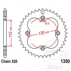 JT SPROCKETS Corona plato transmisión 38T P-520 Ø110 MM Ø130 727.14.48
