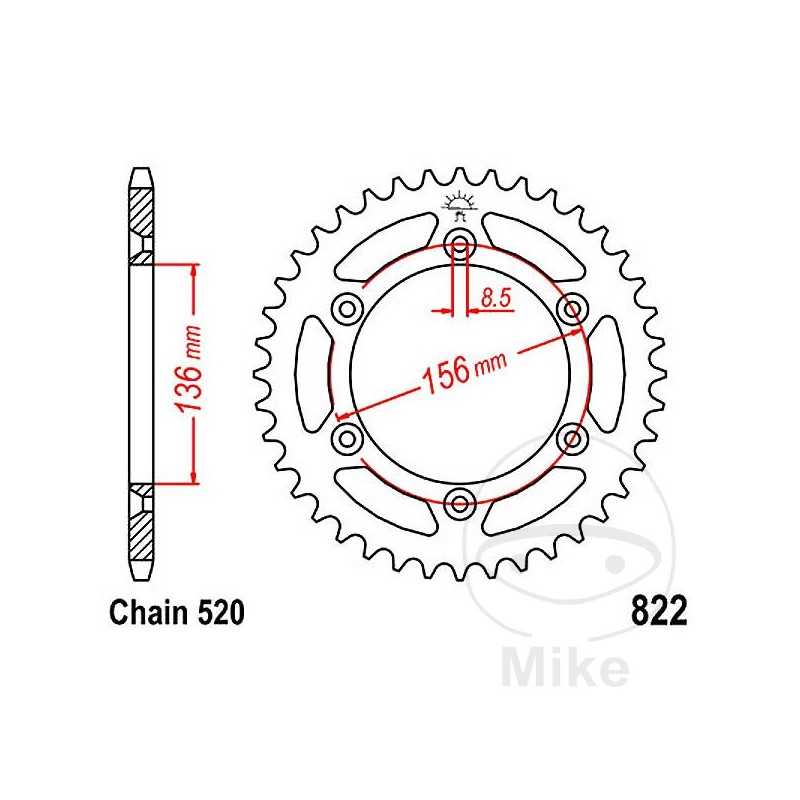 JT SPROCKETS Corona plato transmisión 51T P-520 Ø136 MM Ø156 727.05.07