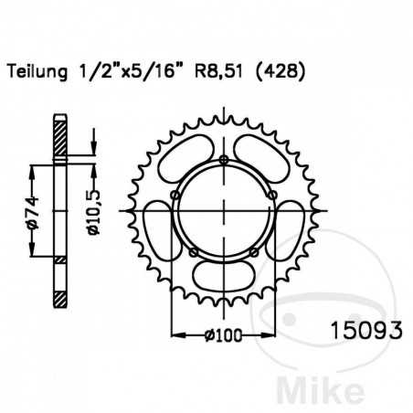ESJOT Corona plato transmisión 45T P-428 Ø074 MM Ø100 727.05.05